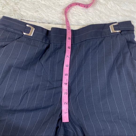 J Crew Wool Blend Navy Flare Leg White Pinstripe Trouser Pants Size 4 - Picture 6 of 8